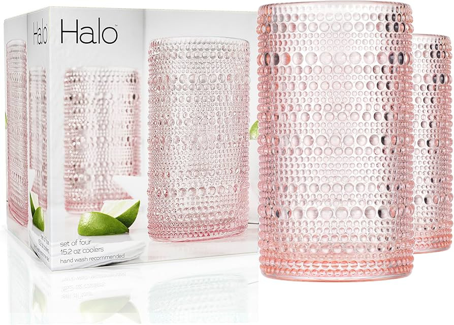 Glaver's Hobnail Drinking Glasses, Pink Vintage Glassware Set, Beaded Drinking Glasses, Set Of 4 ... | Amazon (US)