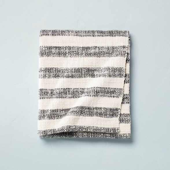 Contrast Edge Stripe Throw Blanket Railroad Gray/Cream - Hearth & Hand™ with Magnolia | Target