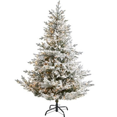 Nearly Natural 6-ft Flocked Fraser Fir Artificial Christmas Tree with 500 Warm White Lights and 236 Bendable Branches | Target