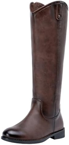 Women's Wide Calf Knee High Boots, Casual Low Heel Riding Boots 956 | Side zipper, round toe, syn... | Amazon (US)