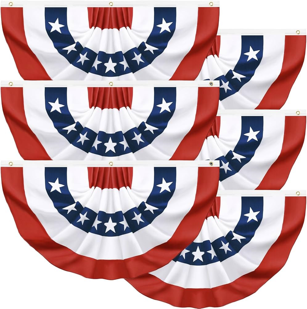 VERONLY 2x4 FT 4th of July Decorations Outdoor,6 Pack American Pleated Fan Flags,Patriotic Buntin... | Amazon (US)