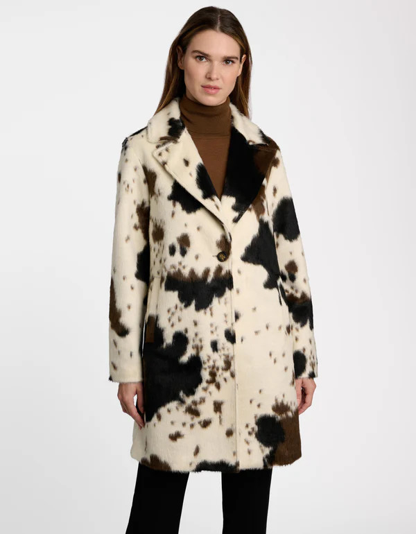 Dakota Cow Print Tailored Coat | Bernardo Fashions