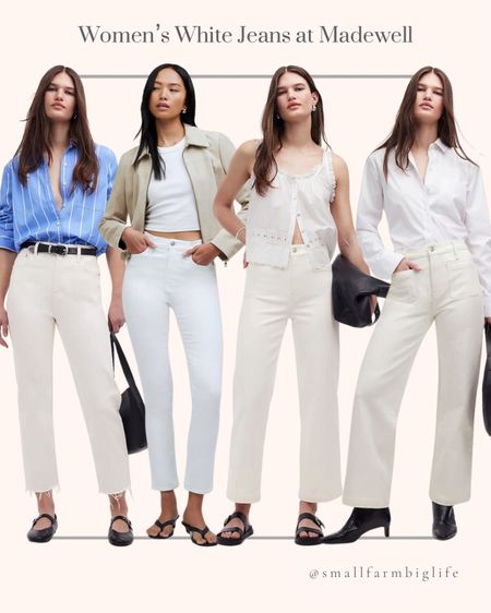 Women’s white denim jeans at Madewell. Summer outfit. Travel outfit. May 9-13 get 20% off faves. Tile white wide leg front patch pocket jeans. Wide leg welt pocket jeans. Pure white stovepipe jeans. Raw hem 90s straight crop jeans in tile white  

#LTKsalealert #LTKover40 #LTKxMadewell