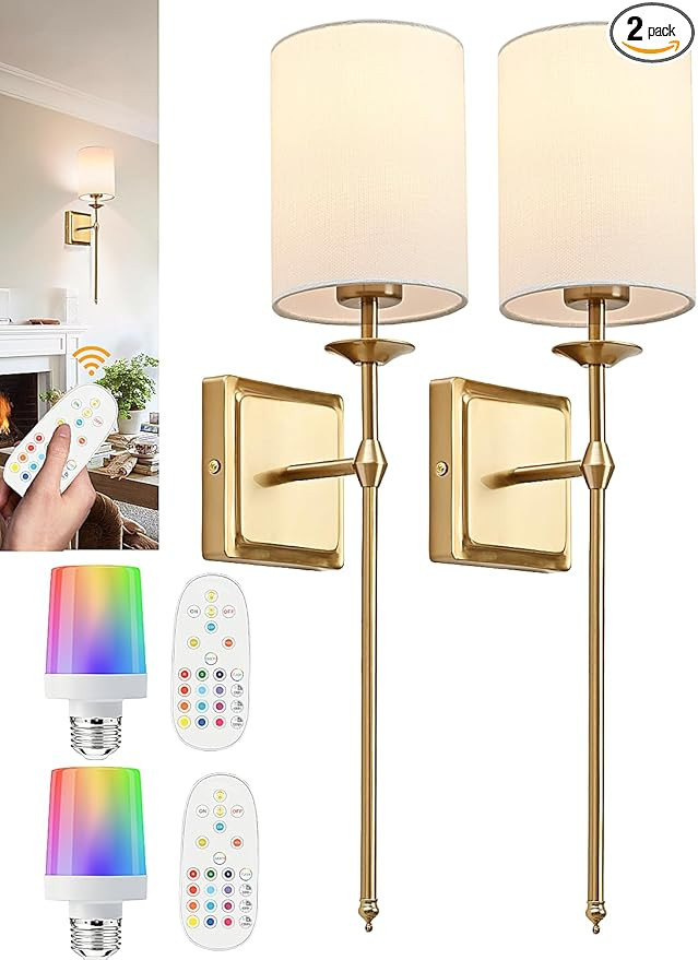 Battery Operated Wall Sconces Set of 2 Two Wireless Sconces Brass Gold Rechargeable Wall Lights D... | Amazon (US)