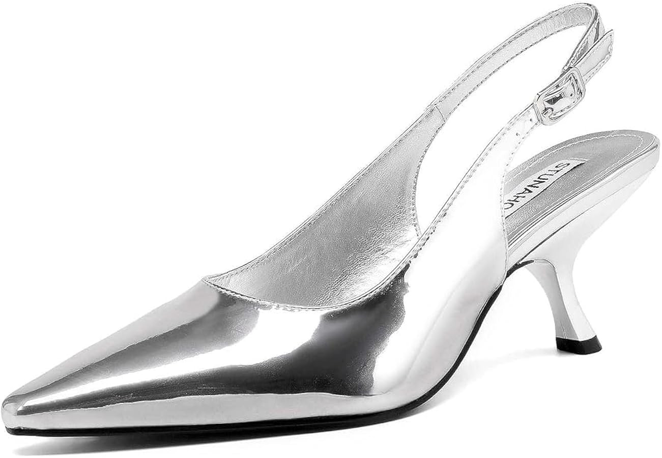STUNAHOME Slingback Heels for Women Closed Pointed Toe Kitten Pumps Fashion Low Heel Wedding Casu... | Amazon (US)