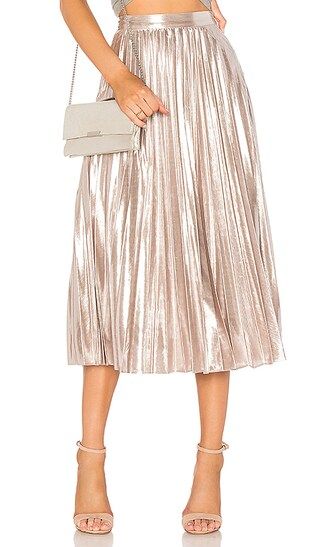 1. STATE Pleated Midi Skirt in Flash Silver | Revolve Clothing