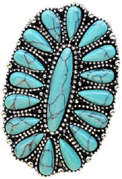 Fuqimanman2020 Western Turquoise Flower Lightning Bolt Adjustable Ring Natural Green Stone Thunde... | Amazon (US)