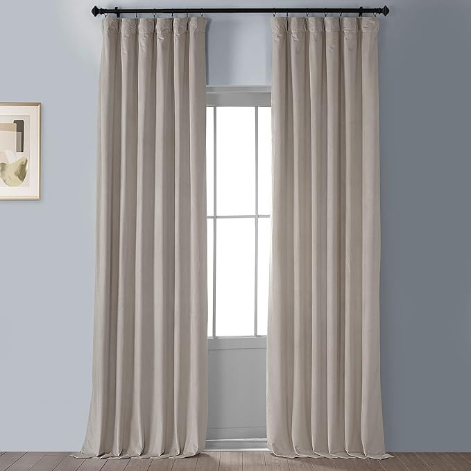 HPD Half Price Drapes VPCH-P Signature Blackout Velvet Curtain (1 Panel), 50 X 96, Cool Beige | Amazon (US)