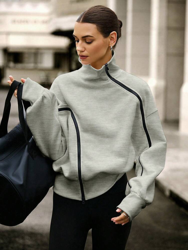 Zipper Fleece Turtleneck | SHEIN