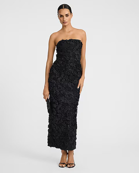 Rosette Mesh Strapless Maxi Sheath Dress | Express