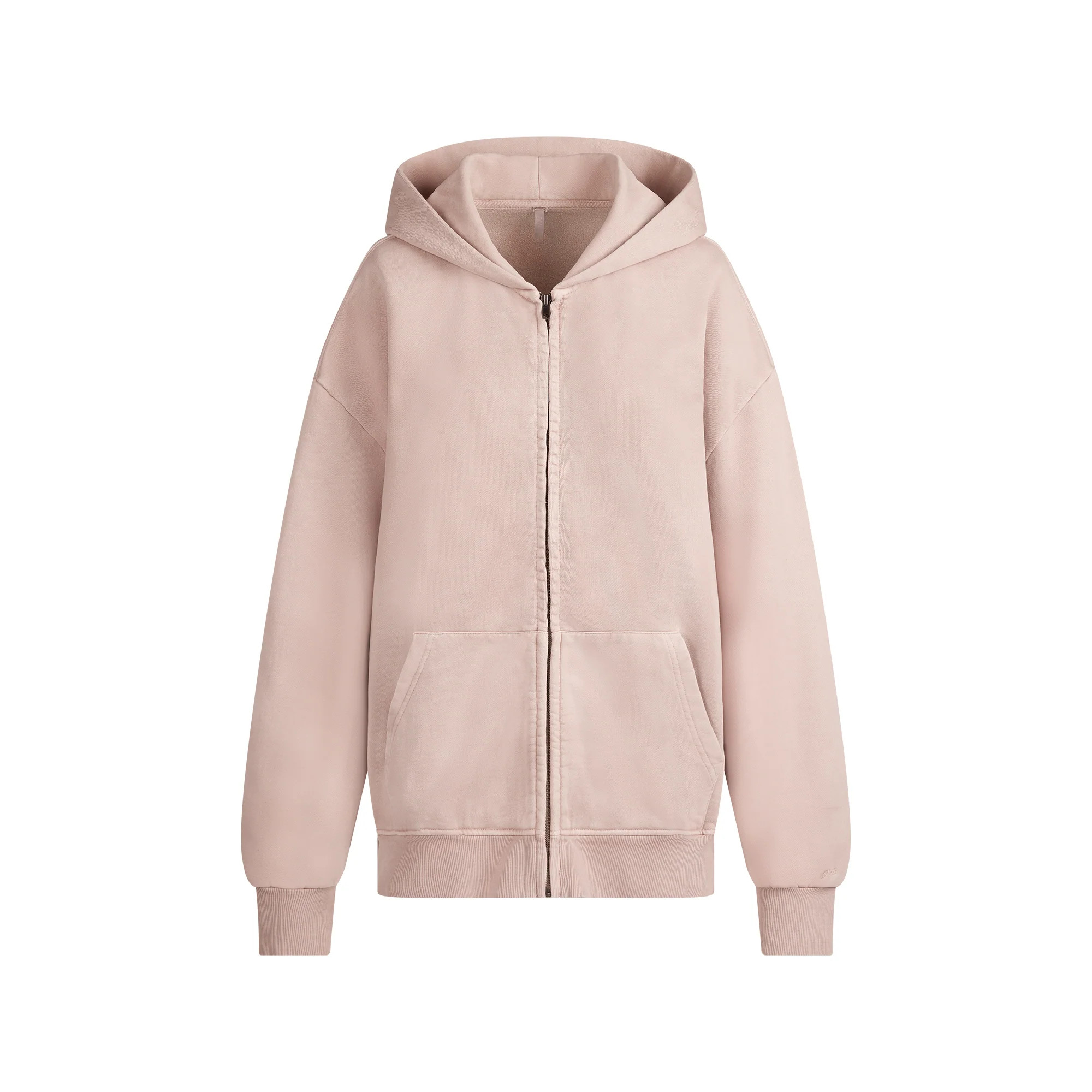 BOYFRIEND FLEECE OVERSIZED ZIP UP HOODIE | LIGHT FAWN | SKIMS (US)
