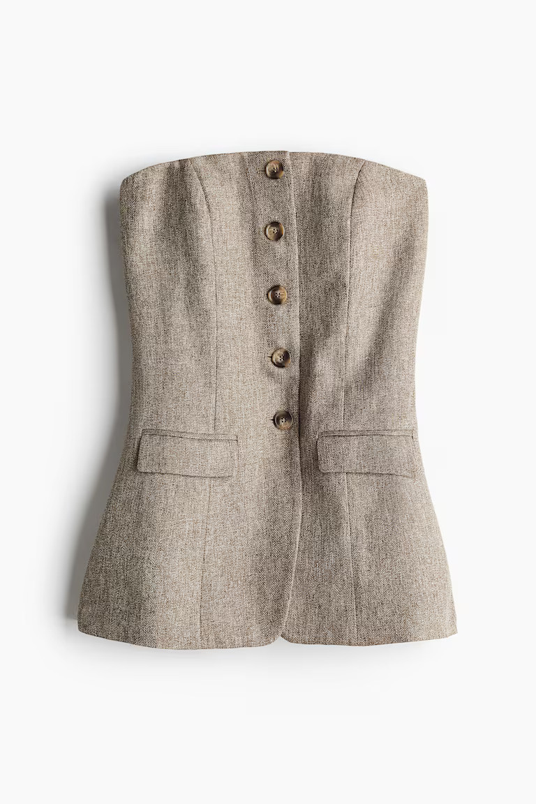 Button-front bandeau top - Sleeveless - Regular length - Beige - Ladies | H&M GB | H&M (UK, MY, IN, SG, PH, TW, HK)