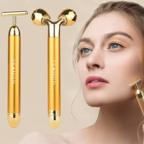 Yeamon 2 in 1 Face Massager Golden Facial Electric 3D Roller and T Shape Arm Eye Nose Massager Skin Care Tool | Amazon (US)