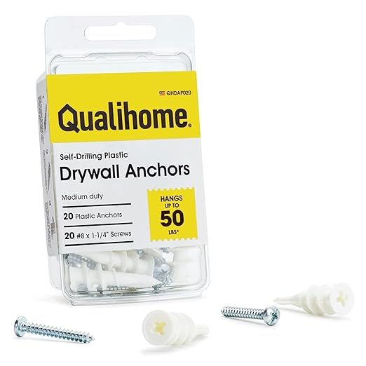 Qualihome Heavy Duty Plastic Self Drilling Drywall Anchors and Screws Kit | Anchors are Made in T... | Amazon (US)