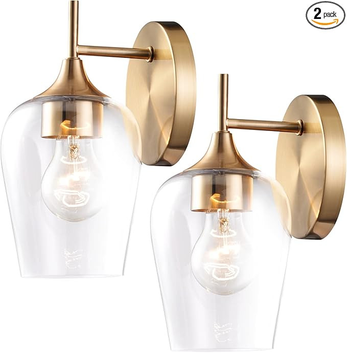 Hamilyeah Gold Sconces Wall Lighting Set of 2, Bathroom Wall Lighting Fixtures Brass, Modern and ... | Amazon (US)