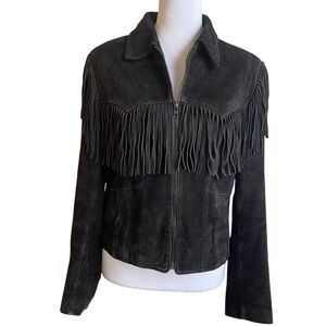 Vintage Black Suede Leather Fringe Out Jacket Western Boho Festival Size M | Poshmark