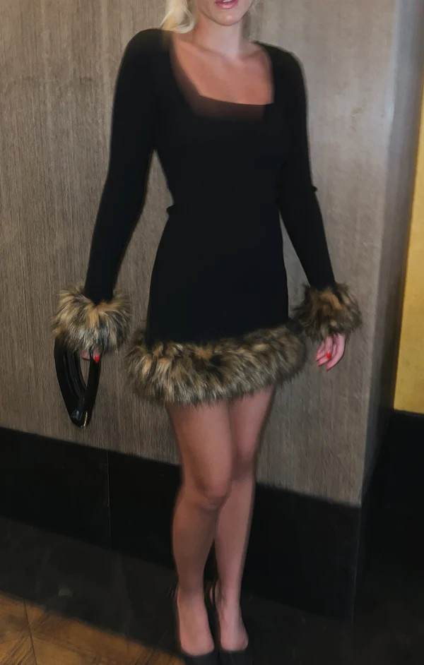 Francine Mini Dress ~ Black Knit with Faux Fur | Show Me Your Mumu