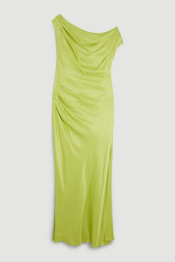 Satin Crepe One Shoulder Woven Maxi Dress | Karen Millen US