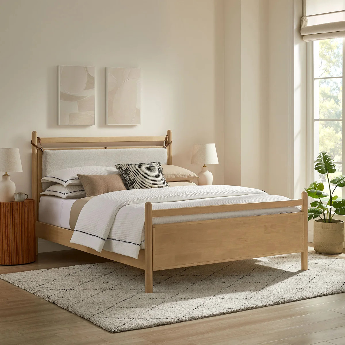 Leni Queen Size Wood Platform Bed Frame In Light Oak Heathered Ivory | Wayfair North America