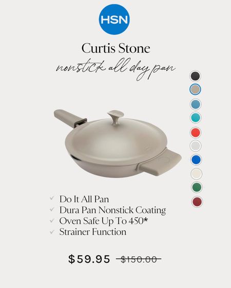 HSN has a great deal going on now for this Curtis Stone Dura-Pan nonstick cast aluminum all day pan! This do-it-all pan is oven safe up to 450 degrees! It can also be used for sautéing, searing, frying, simmering, shallow frying, or baking in the oven! It even has a tool rest on the lid for you tools to be rested on! This pan has a strainer function, built in handles and handle covers! Comes in numerous colors! 
Use code HSN2023 for $10 off your purchase of $20+ (new customers only)
@HSN #LoveHSN #HSNInfluencer #ad

#LTKhome #LTKsalealert #LTKfamily