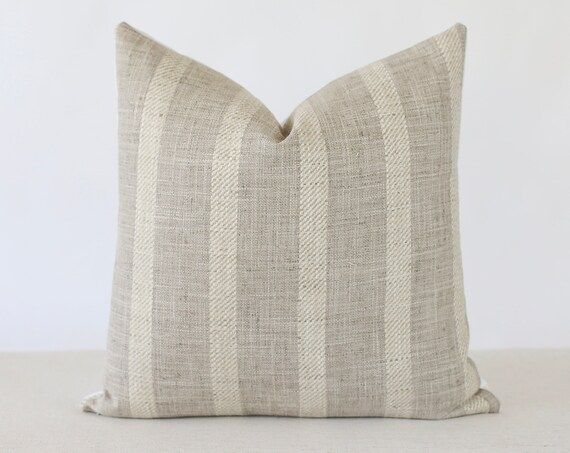 Grey Striped Linen Pillow Cover, Linen Striped Lumbar Pillow, Beige Stripe PillowNatural Pillow C... | Etsy (US)