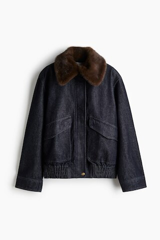 H & M - Fluffy-Collar Denim Jacket - Blue | H&M (US + CA)
