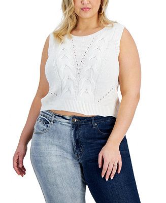 FULL CIRCLE TRENDS Trendy Plus Size Cropped Novelty Cable-Front Sweater Vest & Reviews - Trendy P... | Macys (US)