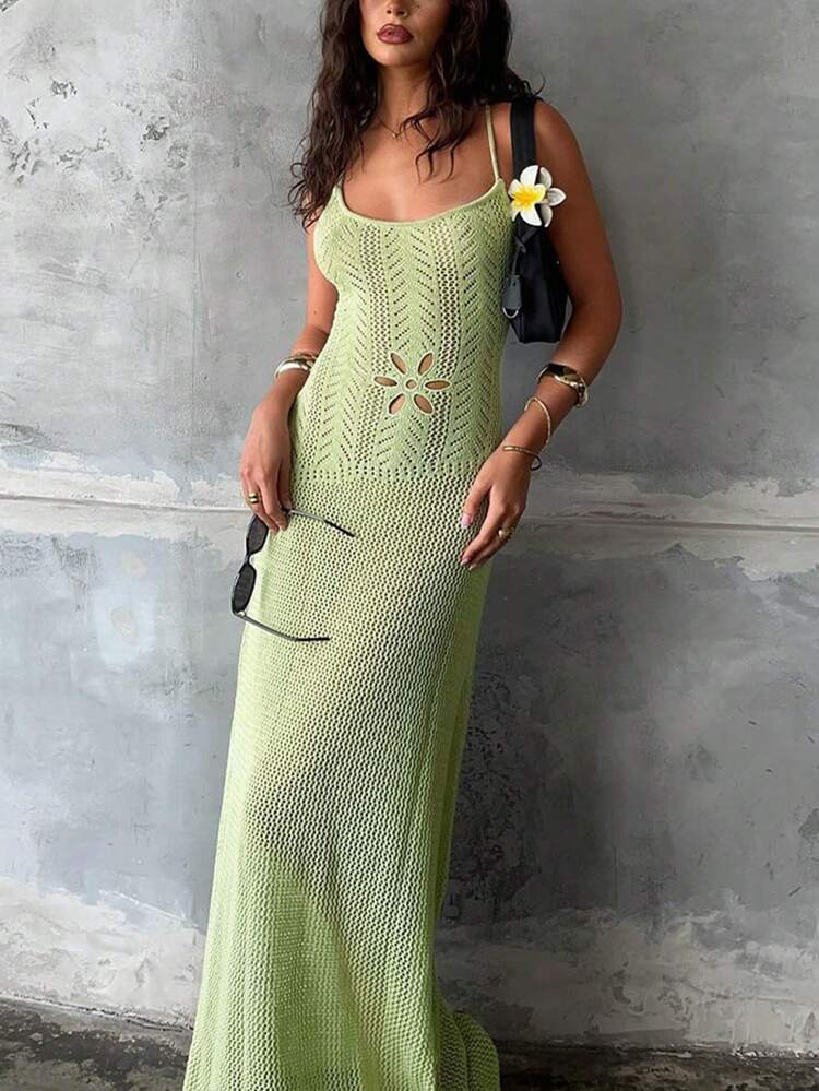 Women Solid Color Tie Back Slip Dress Cami Sweater Dress For Vacation | SHEIN
