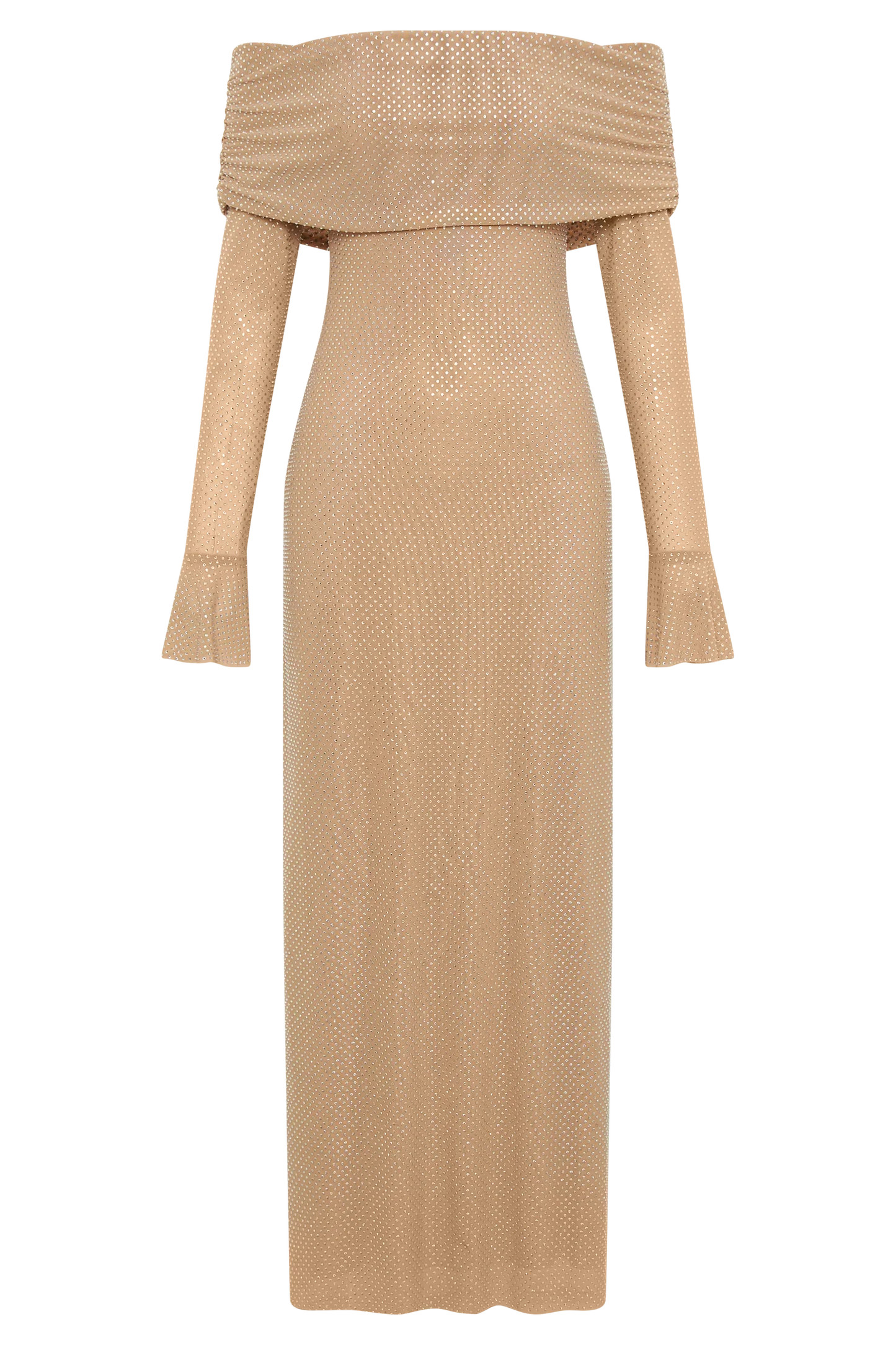 Marcel Off Shoulder Diamante Maxi Dress - Nude | MESHKI US