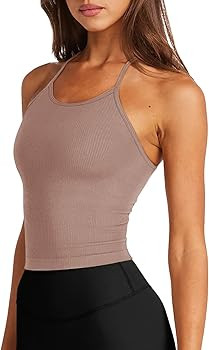 LASLULU Womens Sports Bra Seamless Long Crop Tank Racer Back Spaghetti Strap Workout Yoga Bra Pad... | Amazon (US)