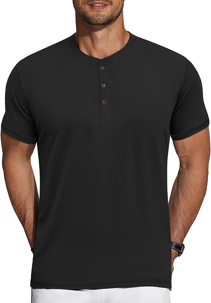 COOFANDY Men's Henley Shirts Short Sleeve Casual Basic Tee Summer Button Henley Soild T Shirts | Amazon (US)