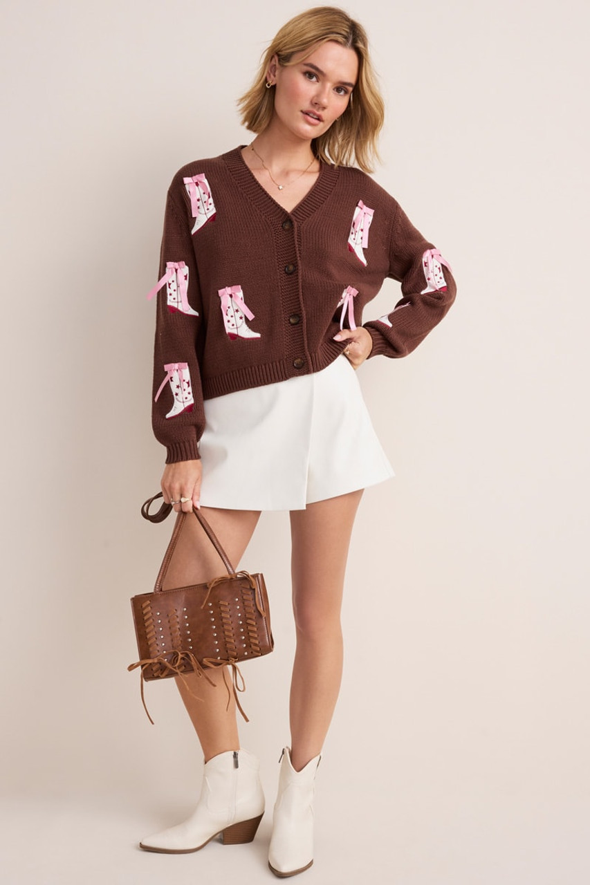 Boots and Bows Embroidered Cardigan | Francesca's