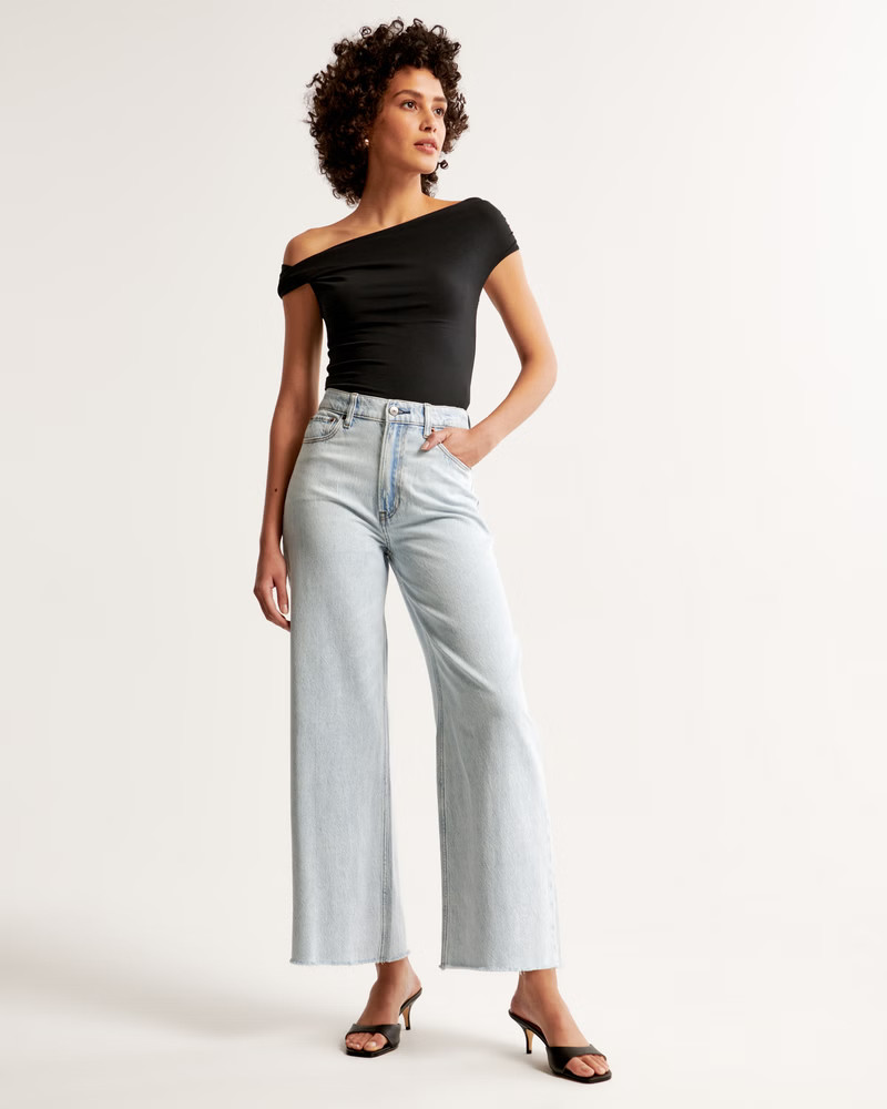 Women's High Rise Cropped Wide Leg Jean | Women's Bottoms | Abercrombie.com | Abercrombie & Fitch (US)