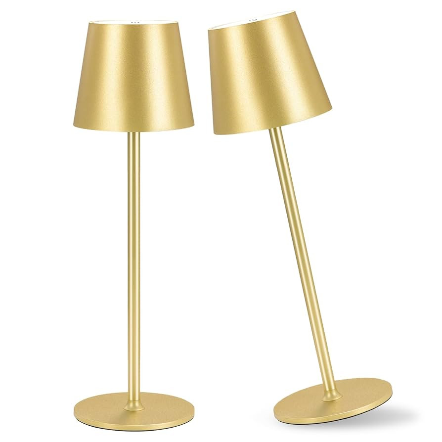 2 Pack Cordless Table Lamp, 5000mAh Portable Rechargeable LED Desk Lamp (Gold) | Amazon (US)