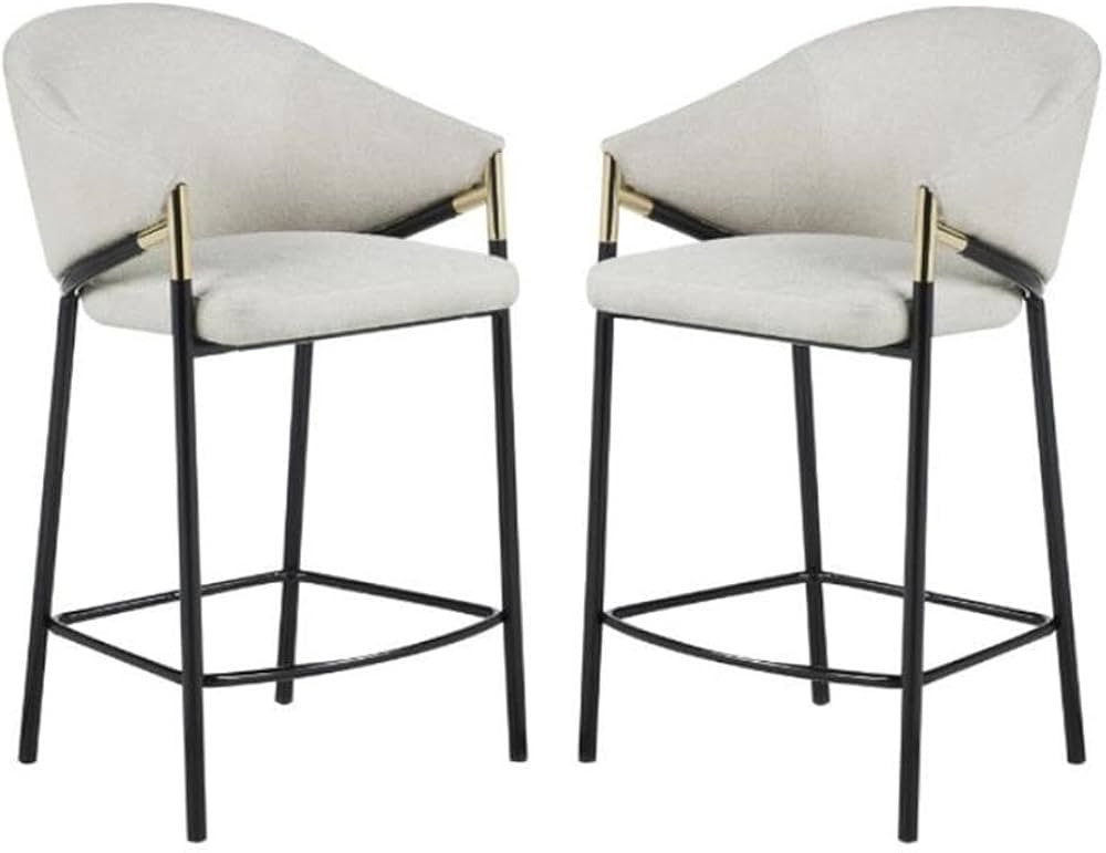 Home Square Sloped Arm Counter Height Stool in Beige and Glossy Black - Set of 2 | Amazon (US)