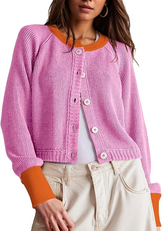 UNCLECAT Women's Cropped Cardigan Sweaters Fall Long Sleeve Open Front Cardigans Button Down Colo... | Amazon (US)