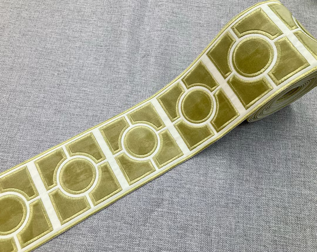 White & Pear Green Suede Woven Embroidery Fabric Tape H-17936 4 Width Trim Upholstery Drapery Int... | Etsy (US)