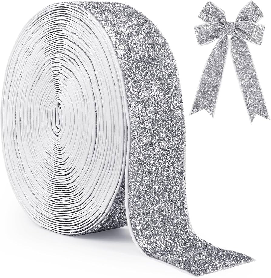Metallic Glitter Velvet Ribbon, 10 Yards 1-1/2 inch Wide Christmas Tree Ribbon, Sparkle Ribbon fo... | Amazon (US)