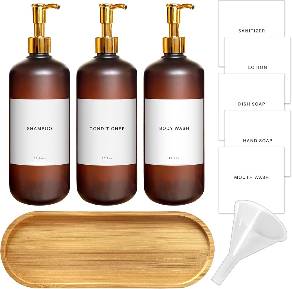 Soap Dispenser Bottles, Shampoo and Conditioner Dispenser, Set of 3 Modern Refillable Dispenser B... | Amazon (US)