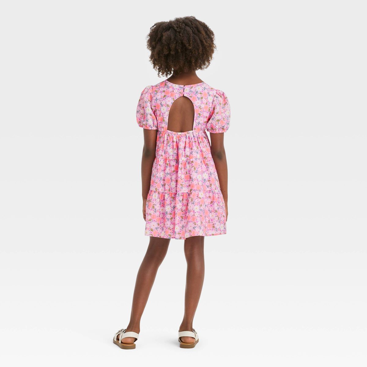 Girls' Short Sleeve Open Back Organza Floral Dress - Cat & Jack™ Purple S | Target