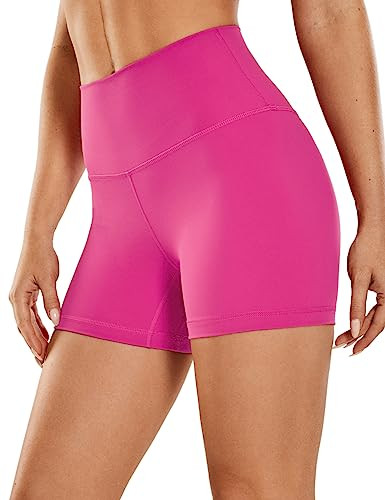 CRZ YOGA Women's Brushed Naked Feeling Biker Shorts 4''- High Waist Matte Workout Gym Running Spandex Shorts Hibiscus Purple X-Large | Amazon (US)