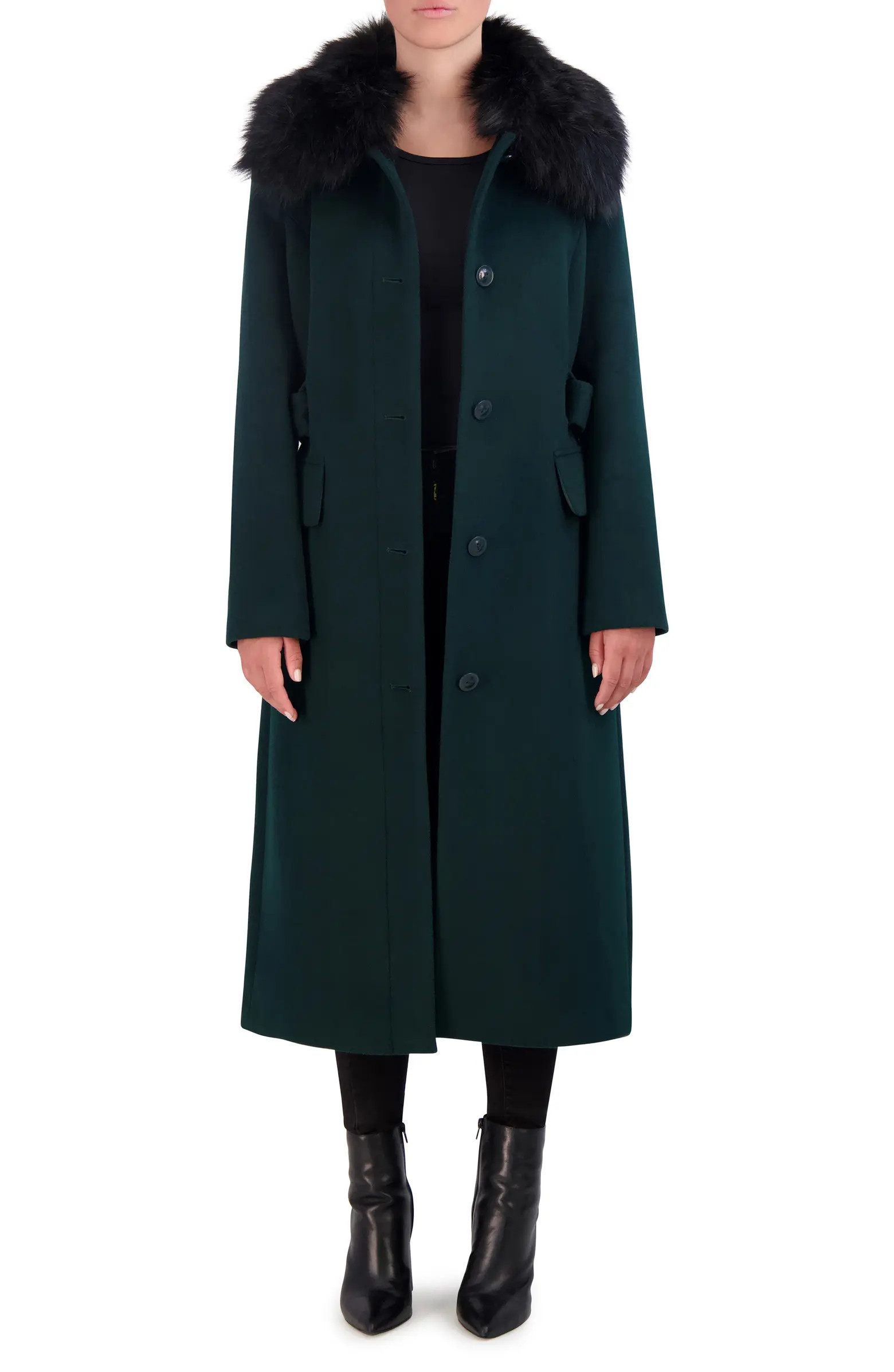 Belted Faux Fur Collar Wool Blend Coat | Nordstrom Rack