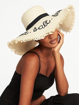 Old Navy Womens Floppy "Sea Salt Sun" Straw Sun Hat For Women Words Size L/XL | Old Navy US
