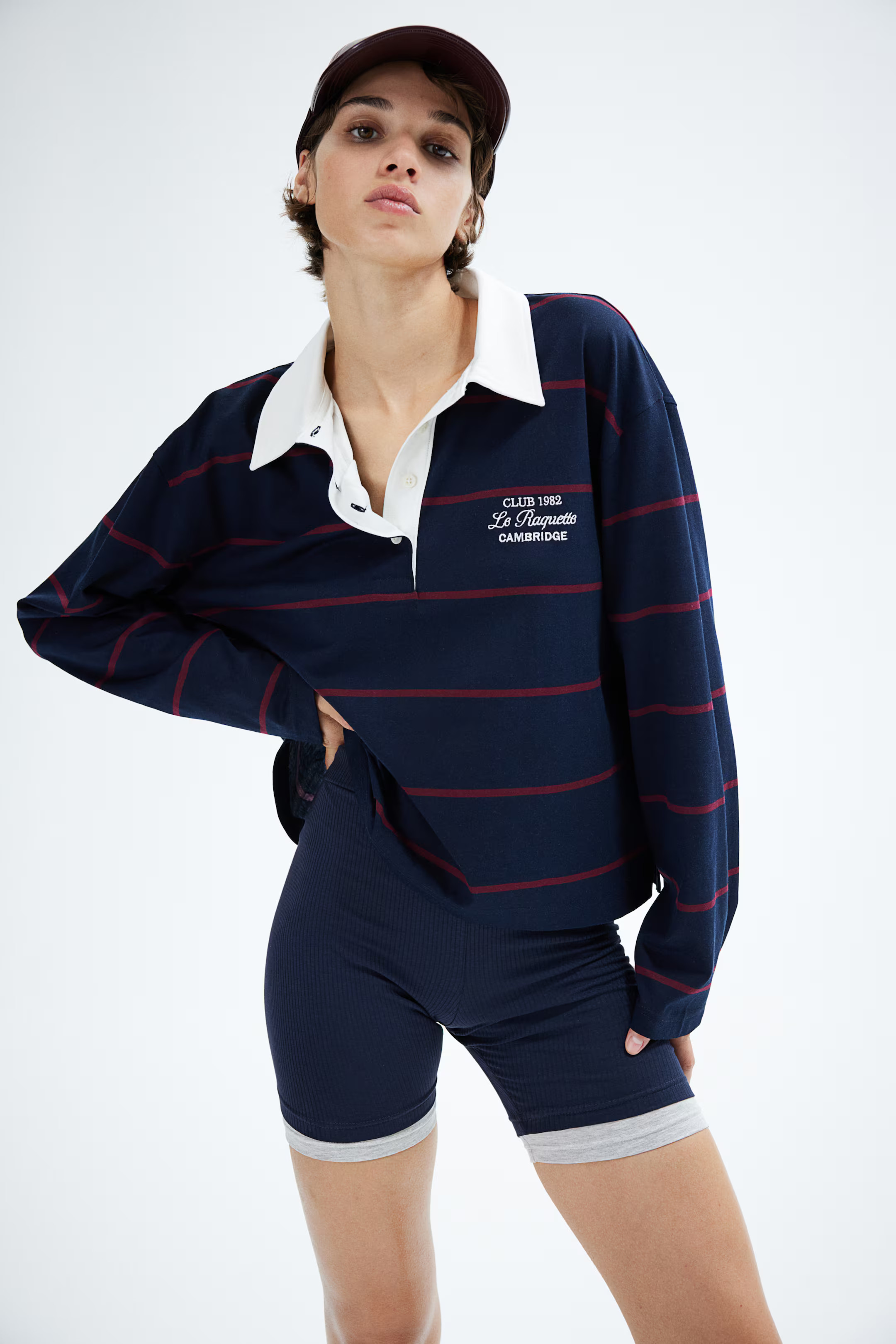 Oversized polo shirt - Navy blue/Striped - Ladies | H&M GB | H&M (UK, MY, IN, SG, PH, TW, HK)
