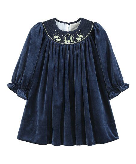 Lil Cactus Navy & Gold Nativity Smocked Bishop Dress - Infant, Toddler & Girls | Zulily