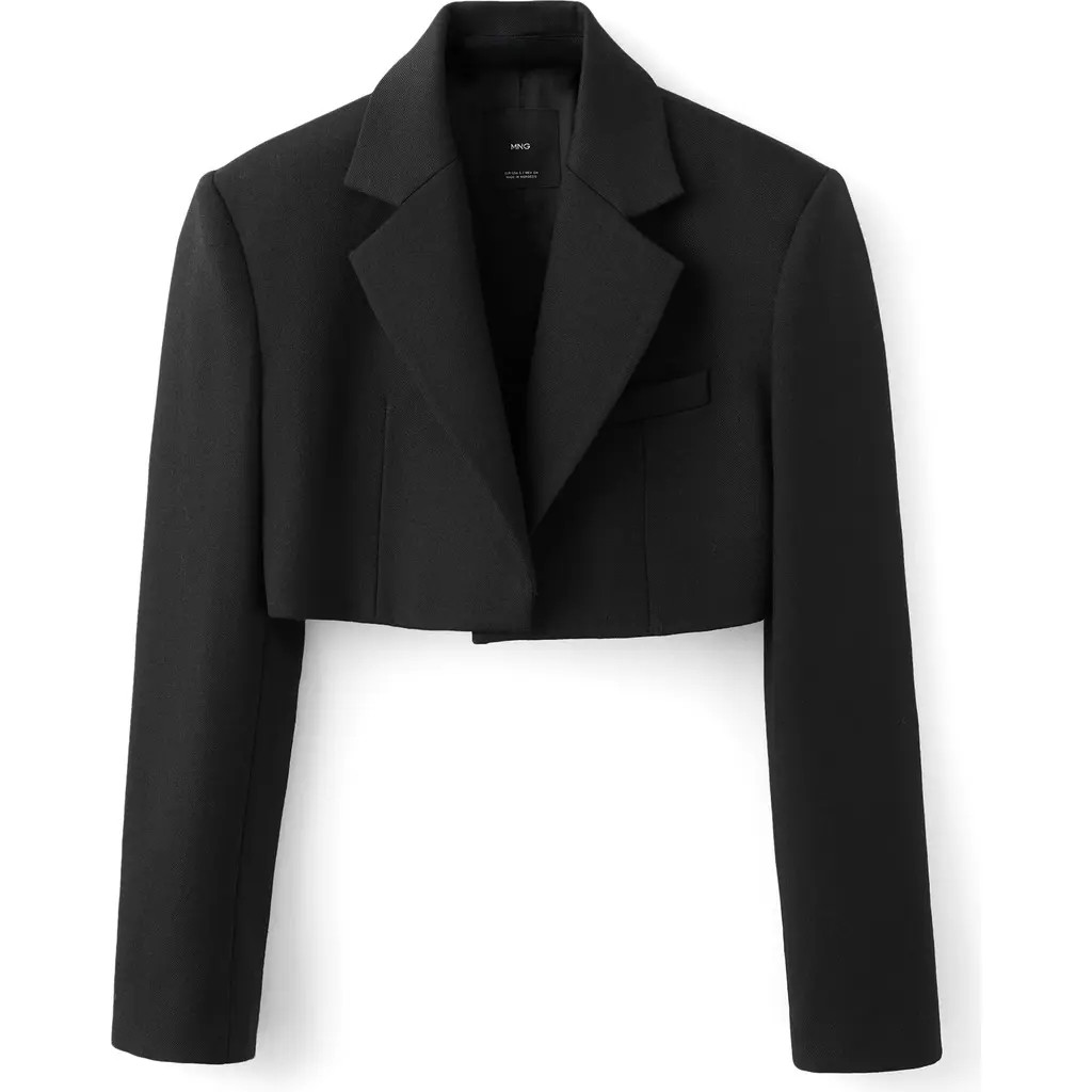 MANGO x Kaia Gerber Wool Crop Blazer in Black at Nordstrom, Size Small | Nordstrom