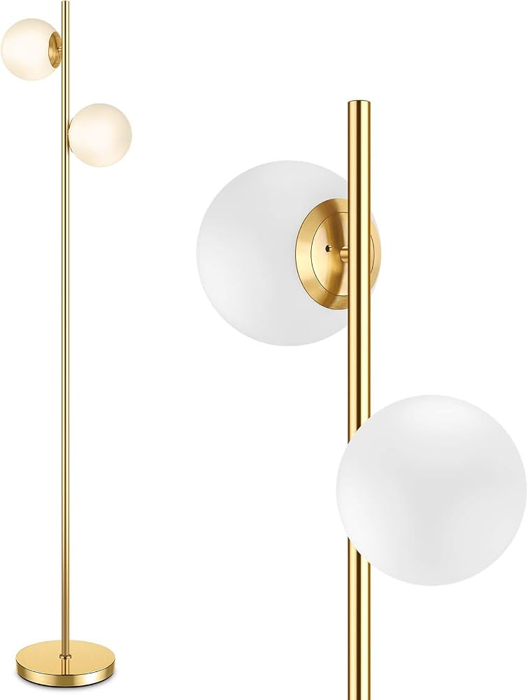 Mid Century Modern 2 Frosted Glass Globe Floor Lamp for Living Room,Contemporary LED Standing Lig... | Amazon (US)
