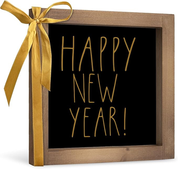 Happy New Year Sign, 6 Inch Wooden New Years Eve Decorative Signage Plaque Decor, Holiday Indoor ... | Amazon (US)