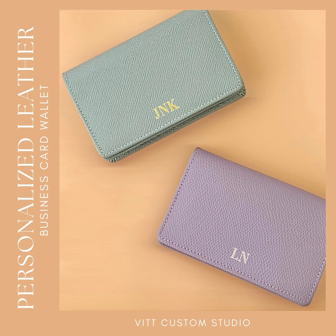 Personalized Leather Business Card Wallet: Monogrammed Card Case | Etsy (US)