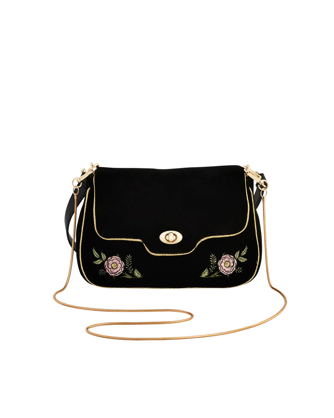 Black Velvet Rose Embroidered Clutch | Fable England